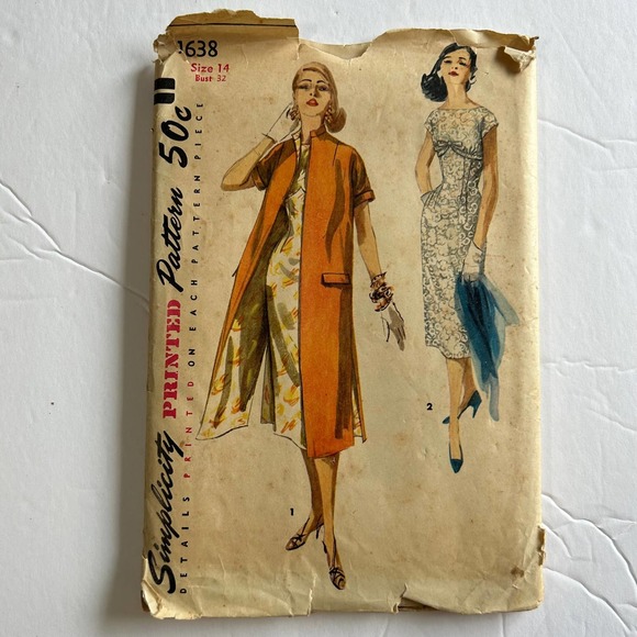 Simplicity Vintage 1950's Pattern #1638 Juniors Misses Dress and Coat Size 14 - Picture 1 of 7